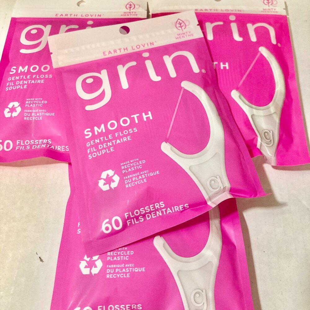 4X Grin Smooth Gentle Dental Floss Plastic Flossers 60 Pick Minty 240 Pieces